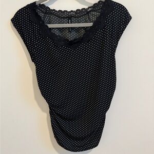 Mixit ~ Black and White Polka Dot Blouse with Lace